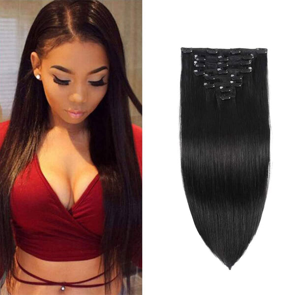 #1B Natural Black Straight Clip In Hair Extensions