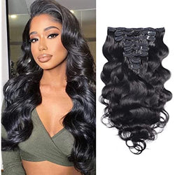 #1B Natural Black Body Wave Clip In Hair Extensions