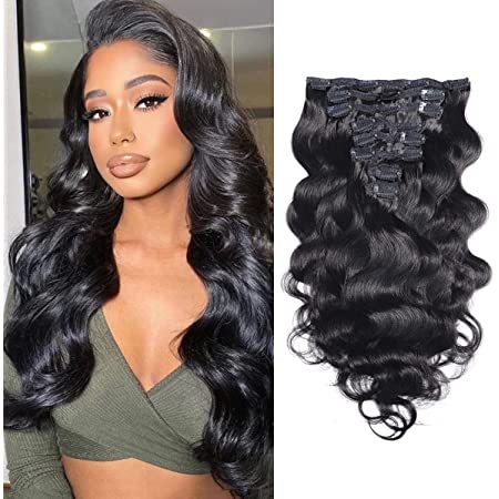 #1B Natural Black Body Wave Clip In Hair Extensions