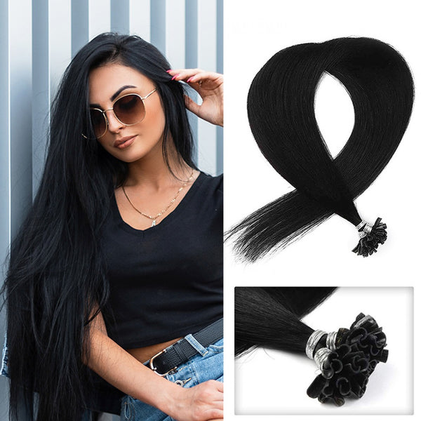 #1 Jet Black Straight U Tip Hair Extensions