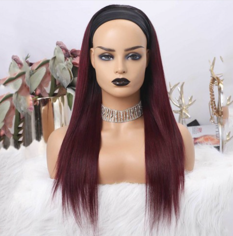Ombre 1B & 99J Burgundy Straight Headband Wig