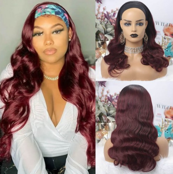 Ombre 1B & 99J Burgundy Body Wave Headband Wig