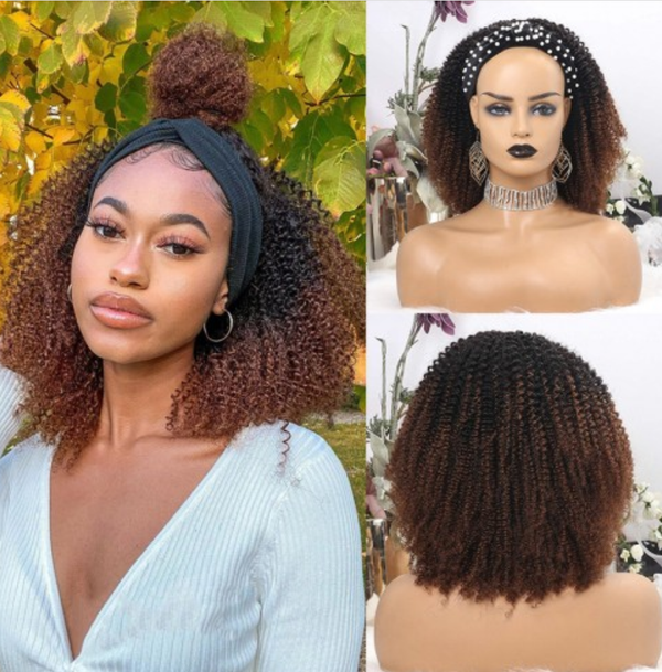 Ombre Color Kinky Curly Headband Wig