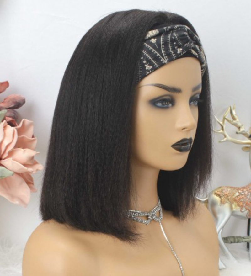 Brazilian Kinky Straight Bob Headband Wig