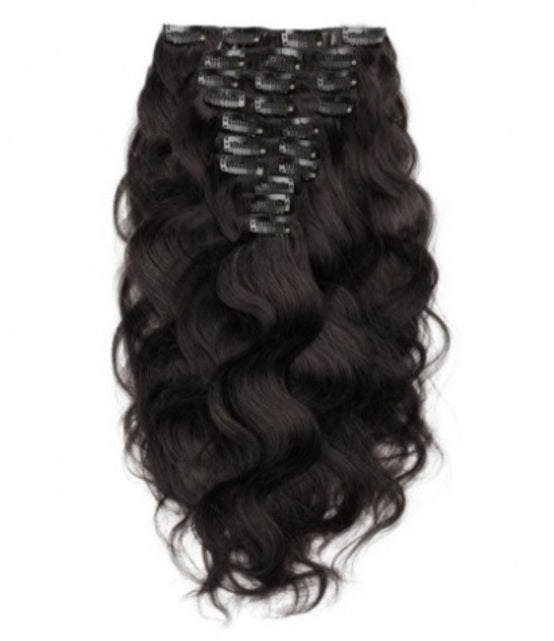 #1B Natural Black Body Wave Clip In Hair Extensions