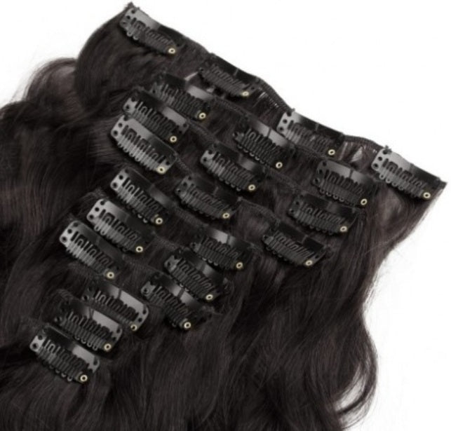 #1B Natural Black Body Wave Clip In Hair Extensions