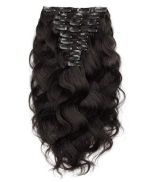 #1B Natural Black Body Wave Clip In Hair Extensions