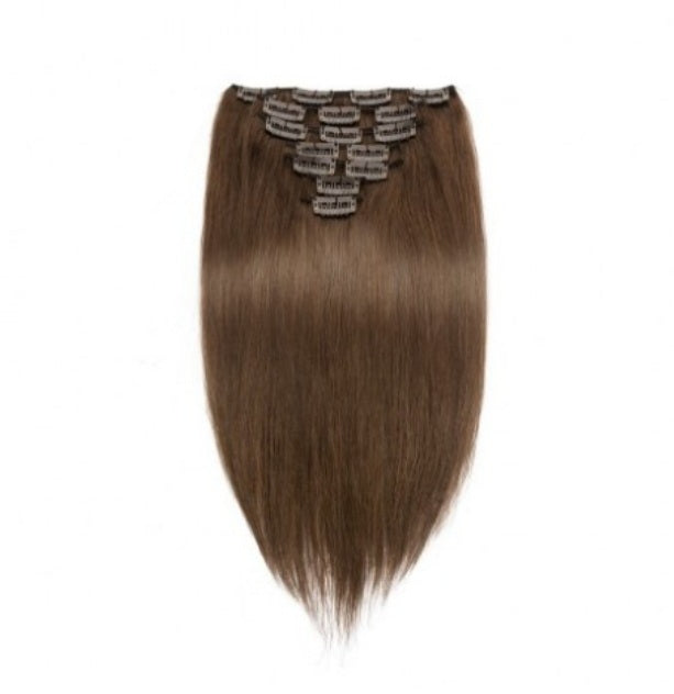 #4 Medium Brown Straight Clip In Hair Extensions