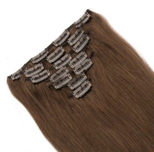 #4 Medium Brown Straight Clip In Hair Extensions