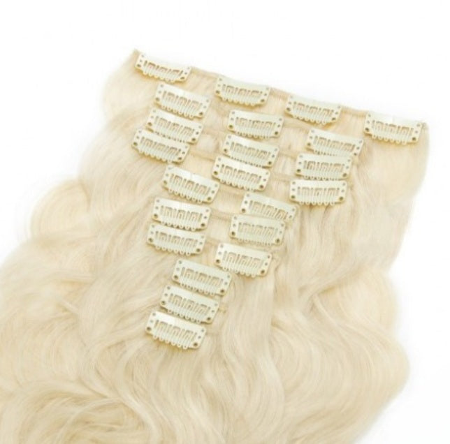 #60 Ash Blonde Body Wave Clip In Hair Extensions