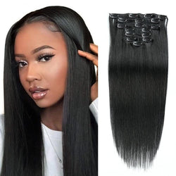 #1 Straight Jet Black Clip In Hair Extensions