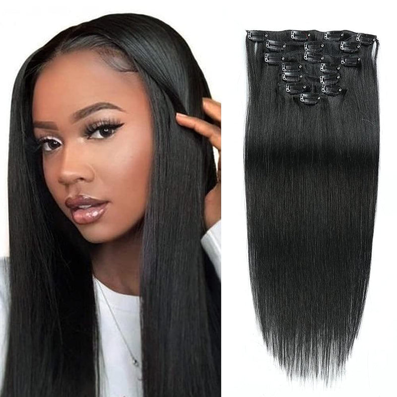 #1 Straight Jet Black Clip In Hair Extensions